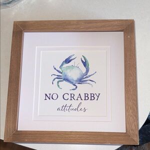 No Crabby Attitudes Framed Wall Art - Blue & Green Crab